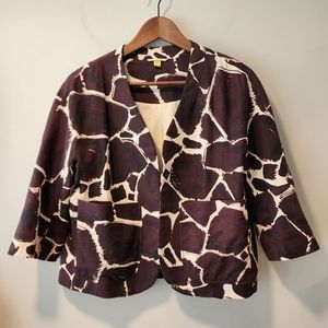 Leifsdottir Linen Collarless Giraffe Print Crop Blazer